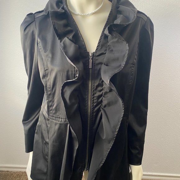Ruby Cho Ruffle Jacket Black Front Zip Long Sleeve Size L - Picture 3 of 12